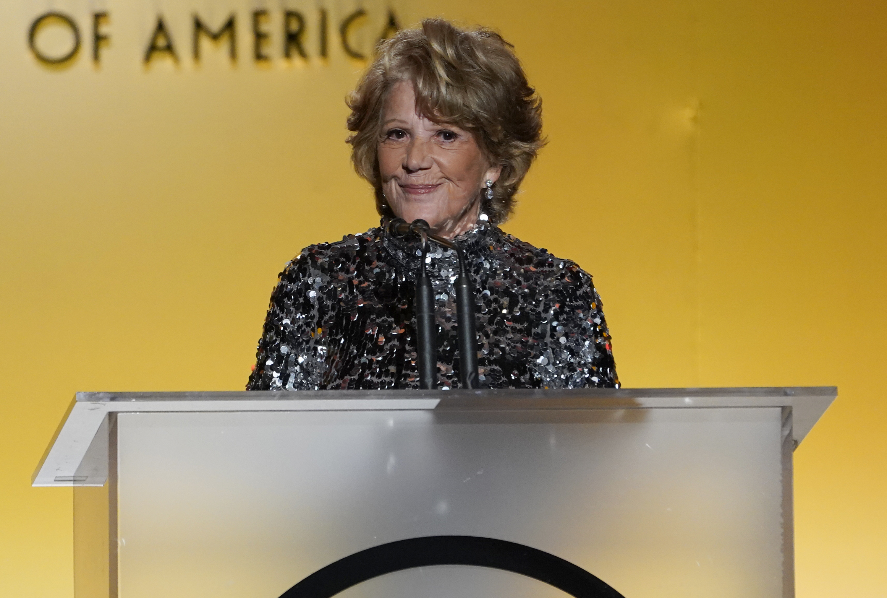 Linda Lavin speaks at the 33rd annual Producers Guild Awards, March 19, 2022, at the Fairmont Century Plaza Hotel in Los Angeles. She has died at age 87.