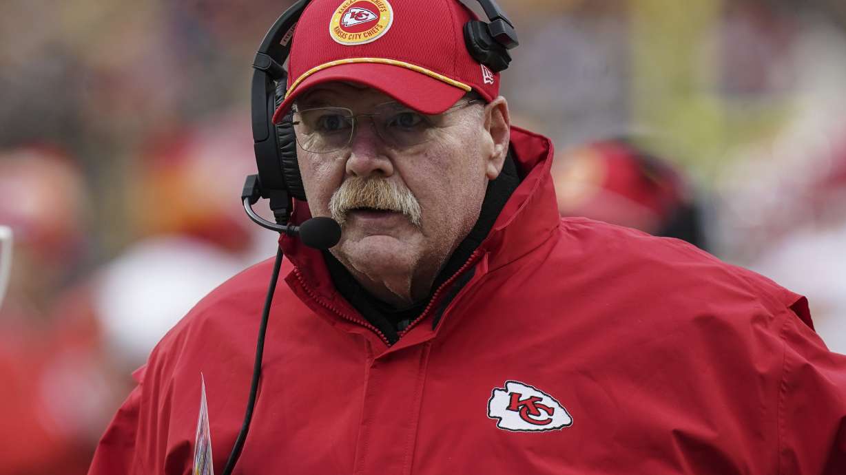 Kansas City Chiefs head coach Andy Reid walks on the sidelines during the second half of an NFL football game against the Pittsburgh Steelers, Wednesday, Dec. 25, 2024, in Pittsburgh.