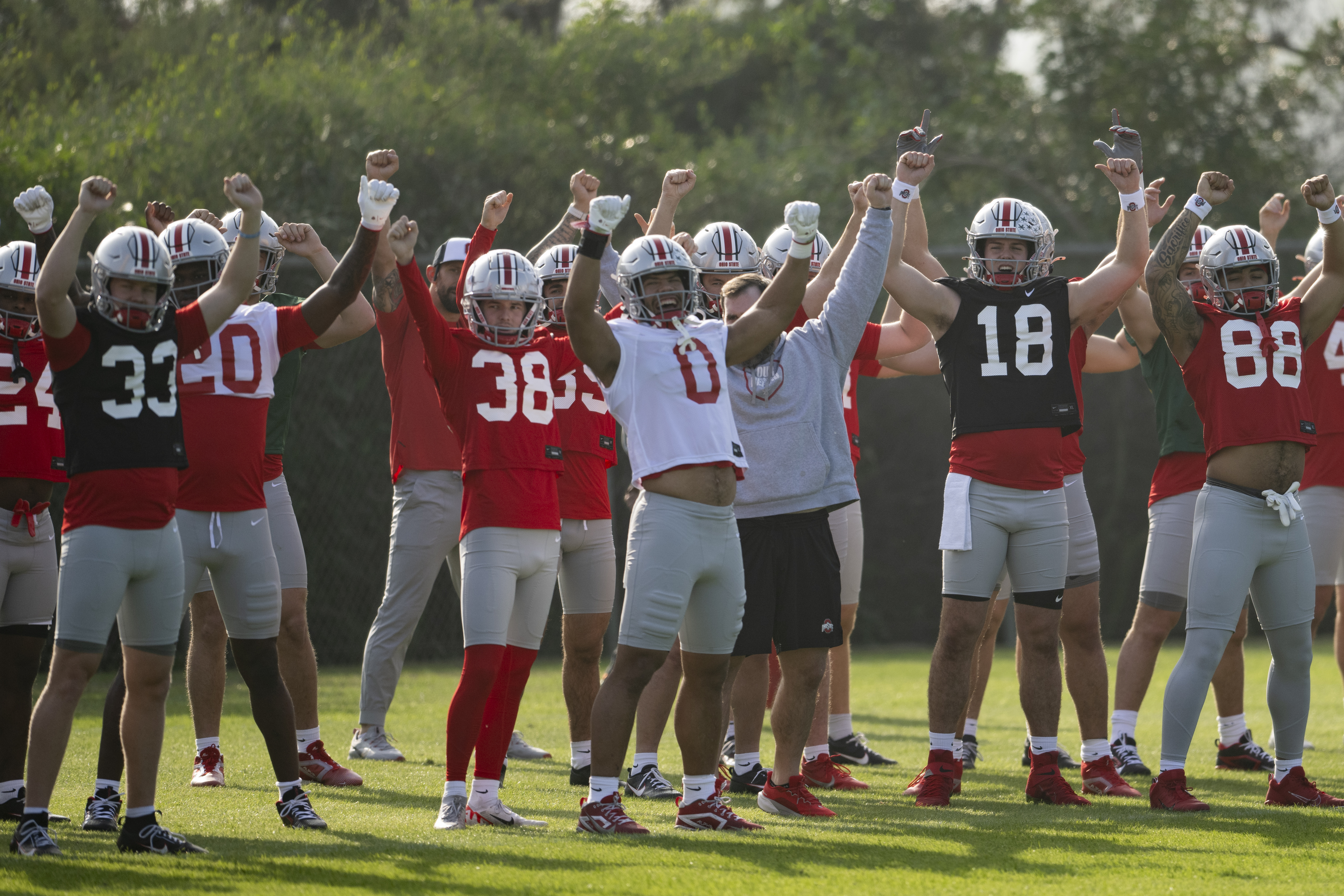 Ohio State players practice in Carson, Calif., Monday, Dec. 30, 2024, ahead of Wednesday's Rose Bowl College Football Playoff against Oregon. 