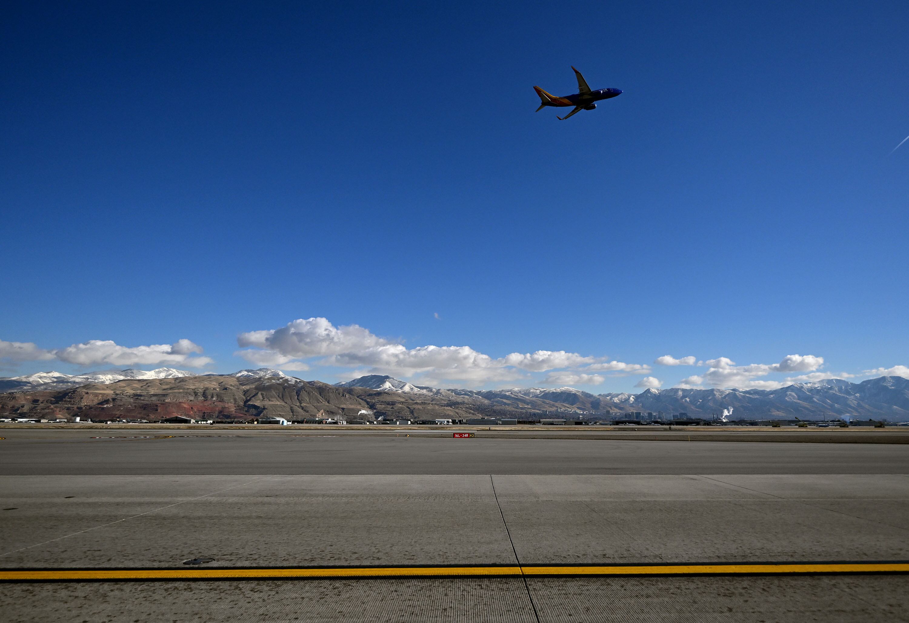 A Southwest plane lifts off during a tour with the wildlife mitigation team as they discuss efforts at the Salt Lake City International Airport to minimize bird strikes on Tuesday.