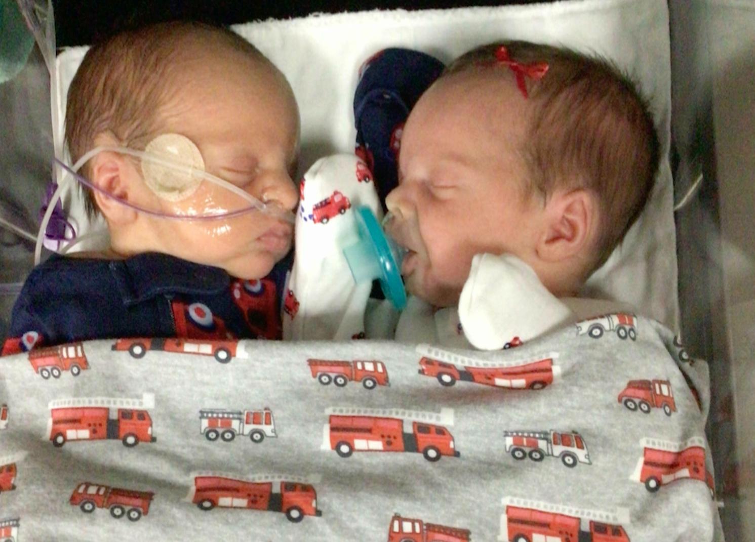 Hutson and Georgia Hughes were born prematurely on Dec. 19. Their 23-year-old mother, Morgan Hughes, died unexpectedly on Saturday from heart failure days after delivering the twins.