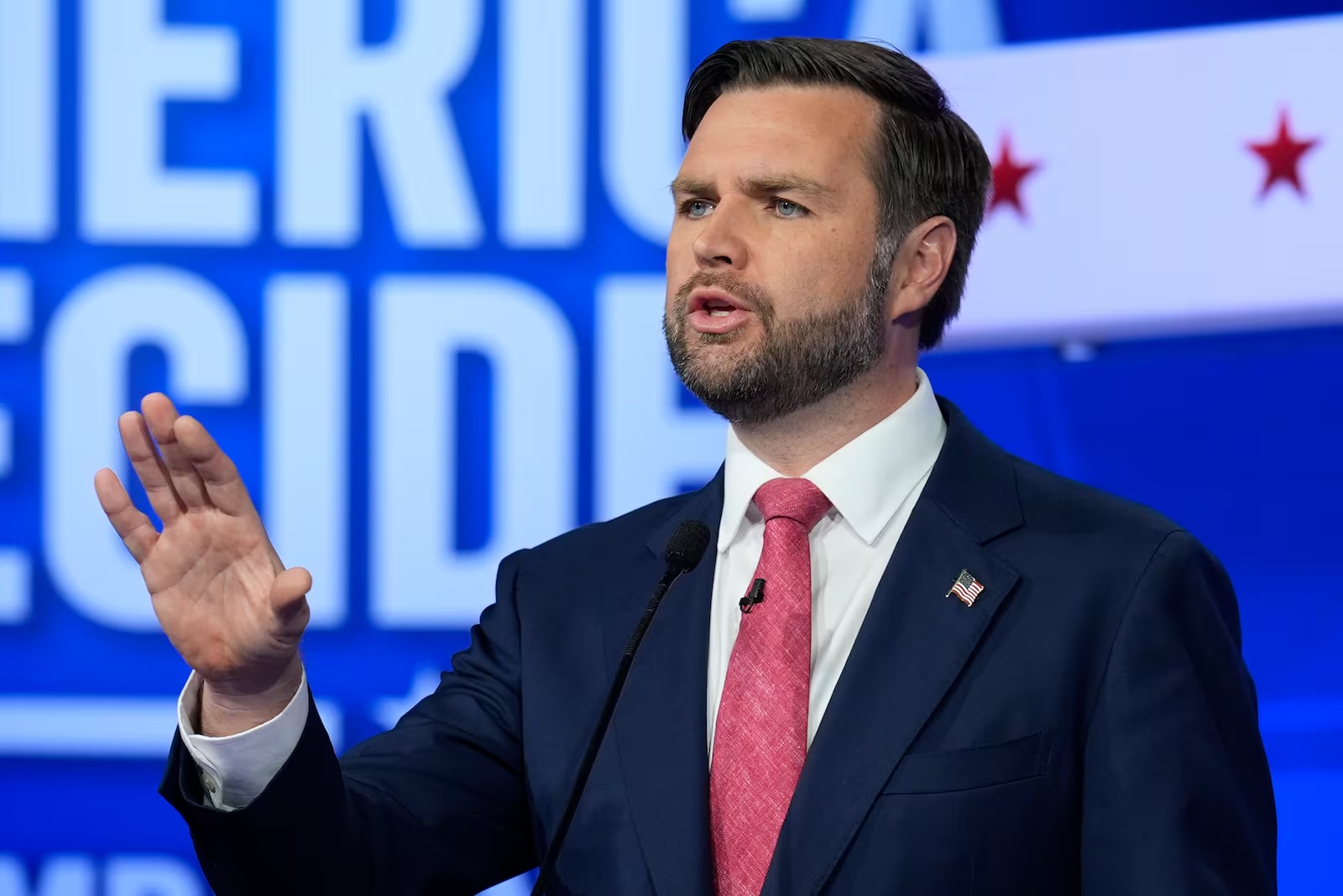 Republican vice presidential nominee Sen. JD Vance, R-Ohio, speaks during a vice presidential debate hosted by CBS News Oct. 1, in New York.