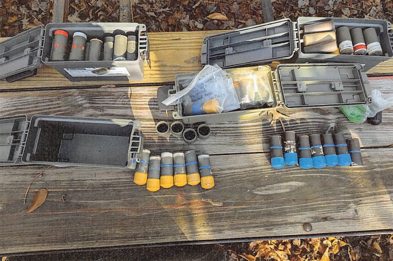 This image shows a stockpile of homemade explosives Federal agents seized when they arrested Brad Spafford, a Virginia man on a firearms charge in December 2024.