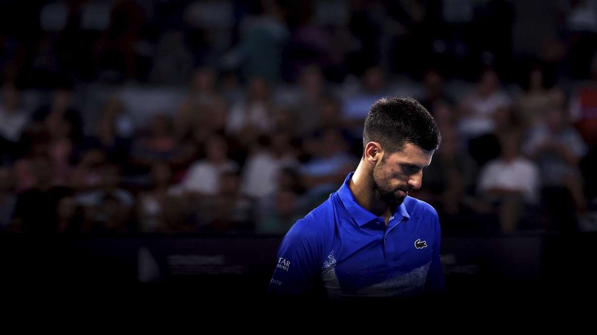 Serbia's Novak Djokovic looks on during his match against USA's Reilly Opelka at the Brisbane International, in Brisbane, Australia, Friday, Jan. 3, 2025.