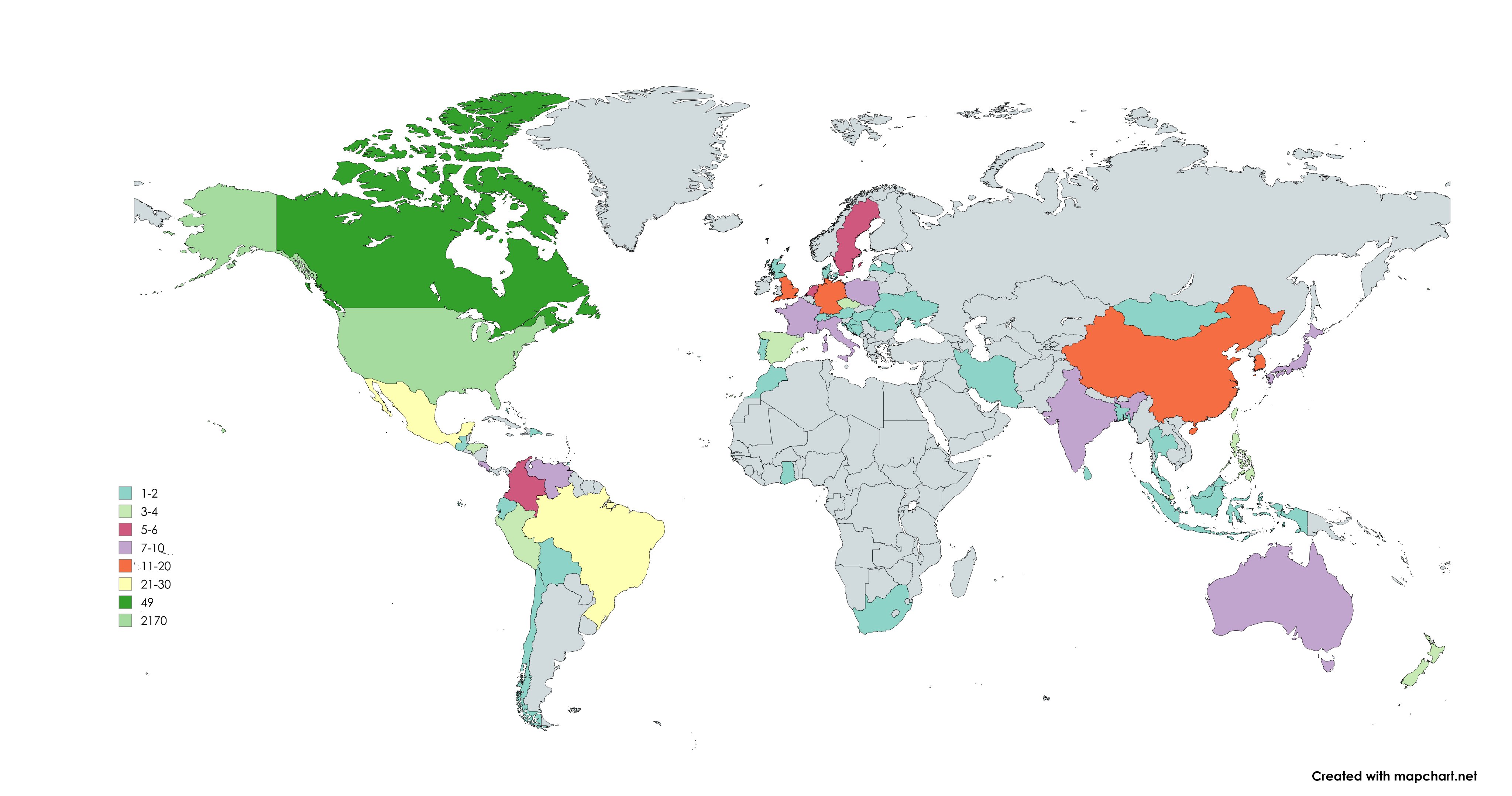 This map shows every country that had a visitor who signed the Great Salt Lake State Park visitor log in 2024.