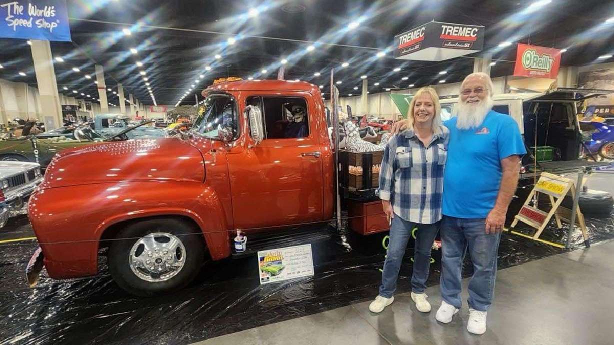 Sheri and Jed Jensen pose with their truck at Autorama 2024. Family and friends of the Jensens are remembering him as a Zamboni driver, classic car lover, parafencer enthusiast and a friend to everyone he met.