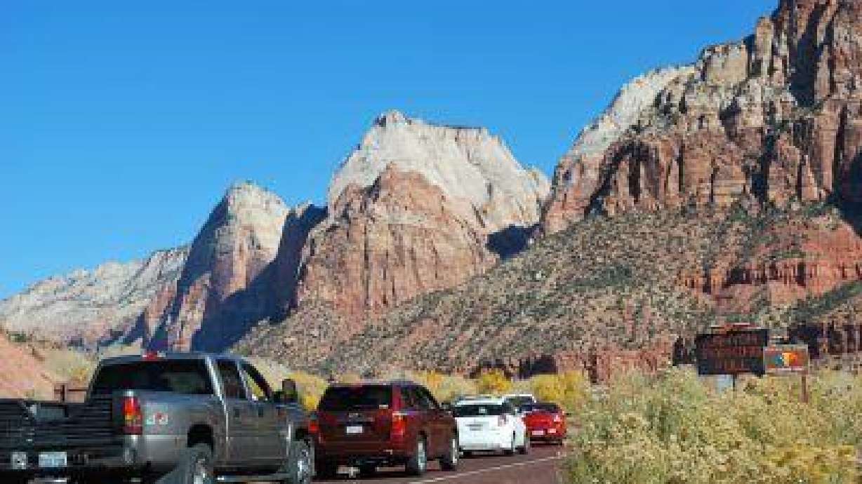 A new bus route was created to limit car traffic into Zion National Park and neighboring Springdale, but the park still sees traffic backups like this on occasion.