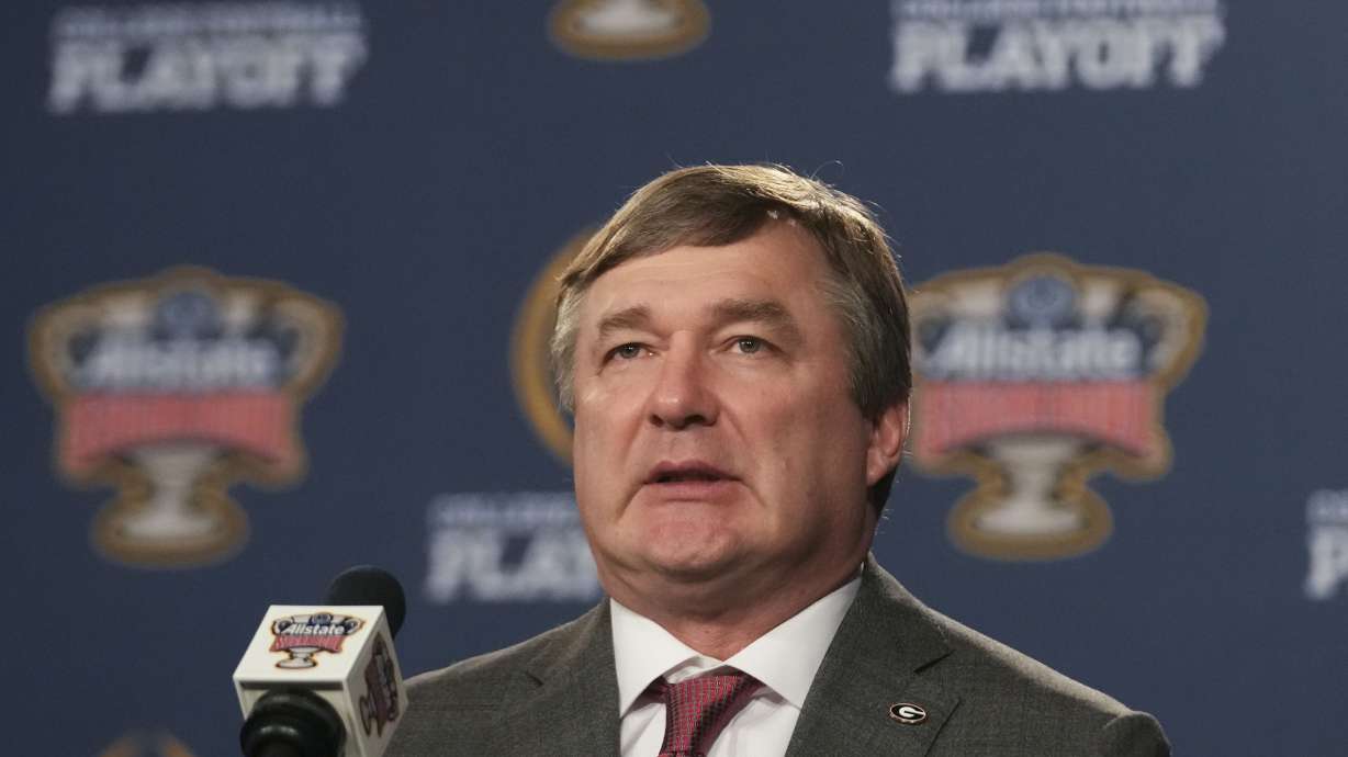 Georgia head coach Kirby Smart speaks to reporters in New Orleans, Tuesday, Dec. 31, 2024. Georgia will face Notre Dame in the Sugar Bowl NCAA college football CFP quarterfinal game on Jan. 1, 2025.