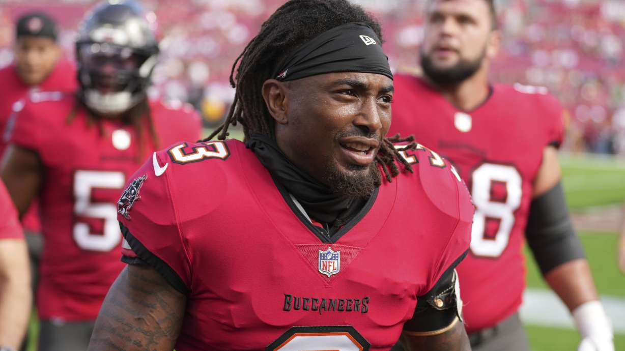 FILE - Tampa Bay Buccaneers safety Jordan Whitehead (3) leaves the field following pregame warmups before an NFL football game against the Carolina Panthers, Sunday, Dec 29, 2024, in Tampa, Fla.