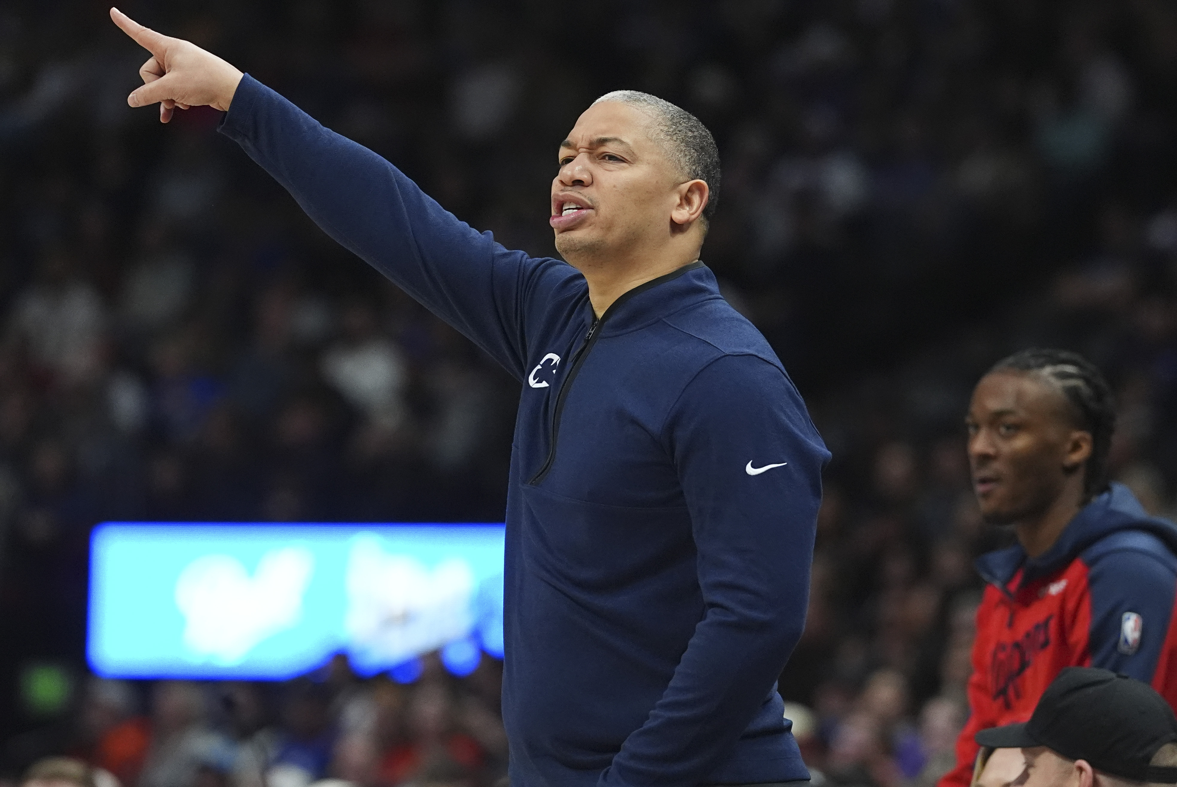 Los Angeles Clippers head coach Tyronn Lue directs his team against the Denver Nuggets in the first half of an NBA basketball game Friday, Dec. 13, 2024, in Denver.