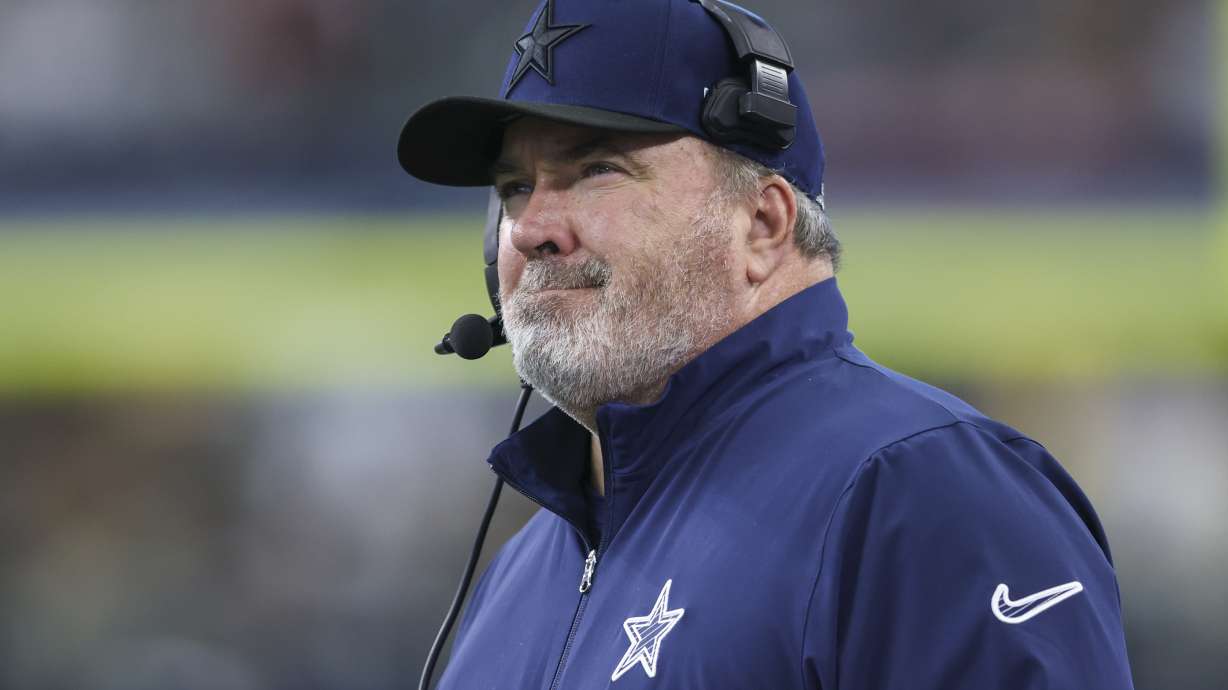Dallas Cowboys head coach Mike McCarthy looks on during the second half of an NFL football game against the Washington Commanders, Sunday, Jan. 5, 2025, in Arlington, Texas.