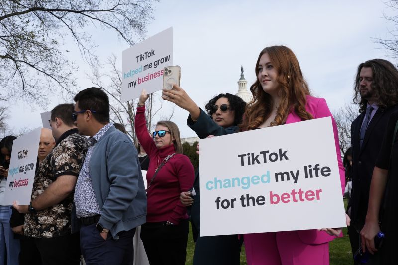 Devotees of TikTok gather at the Capitol in Washington, as the House passed a bill that would lead to a nationwide ban of the popular video app if its China-based owner doesn't sell, on March 13, 2024.