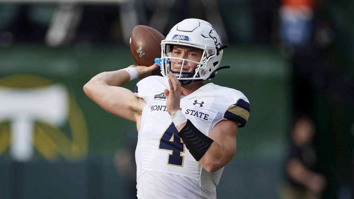 FILE - Montana State quarterback Tommy Mellott throws the ball during the first half of an NCAA college football game in Portland, Ore., Sept. 17, 2022.