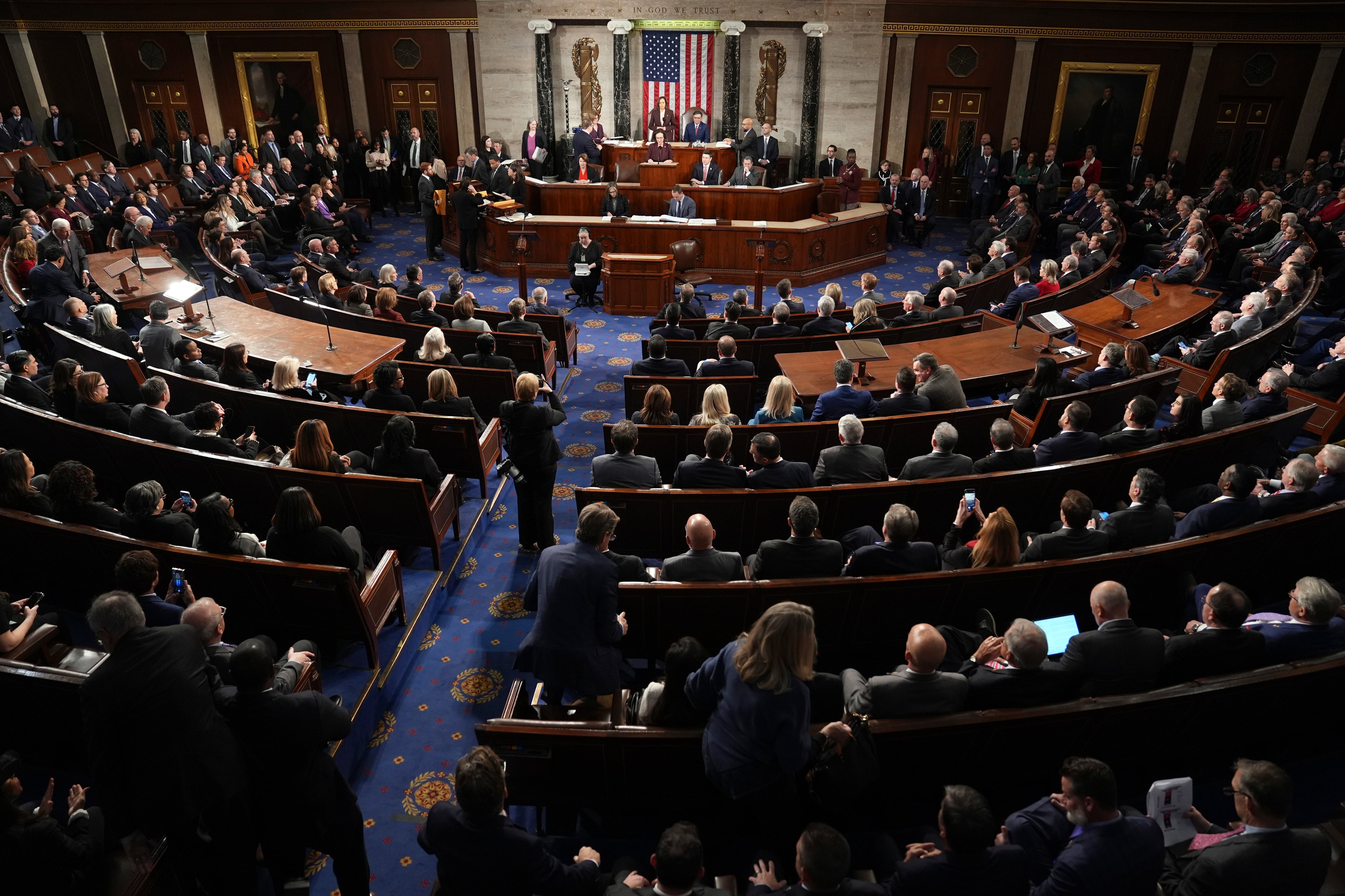 Sen. Deb Fischer, R-Neb., reads the certification for Alabama during a joint session of Congress to confirm the Electoral College votes, affirming President-elect Donald Trump's victory in the presidential election, Monday at the U.S. Capitol in Washington.