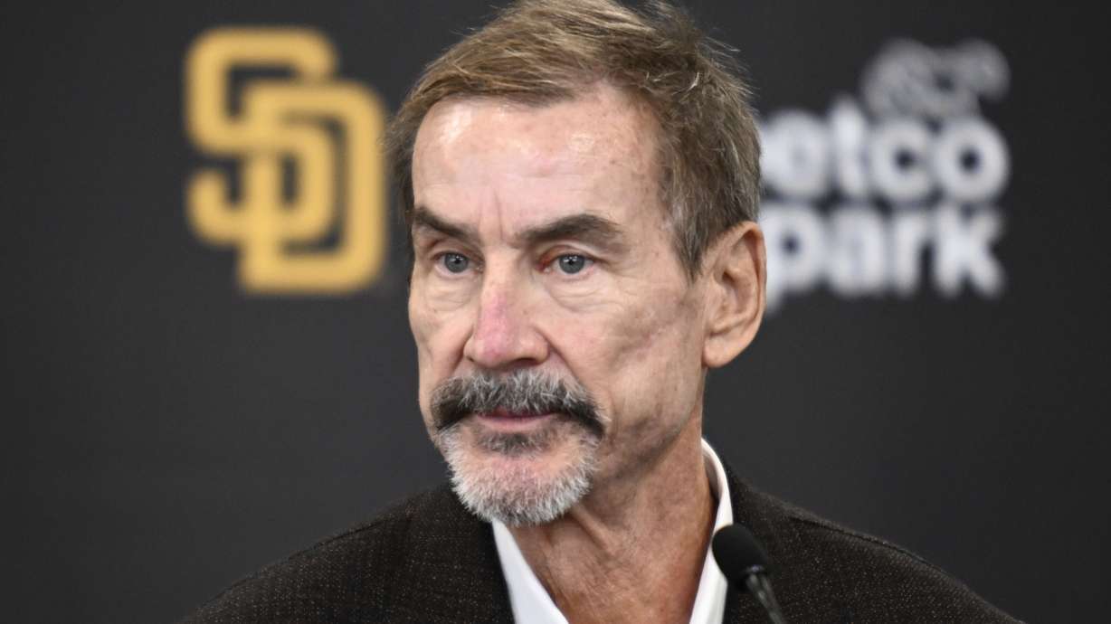 FILE - San Diego Padres Chairman Peter Seidler speaks at a news conference to announce finalizing a contract with Xander Bogaerts, Friday, Dec. 9, 2022, in San Diego.
