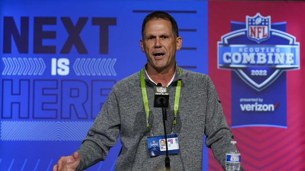 FILE - Jacksonville Jaguars general manager Trent Baalke speaks during a press conference at the NFL football scouting combine in Indianapolis, Tuesday, March 1, 2022.