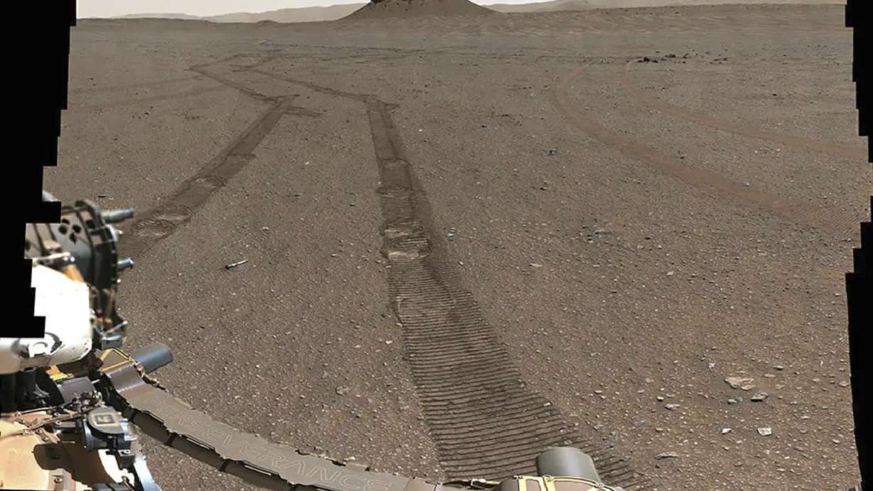 This image provided by NASA shows Perseverance rover capturing a portrait of its recently completed sample depot using its Mastcam-Z camera on Jan. 31, 2023.