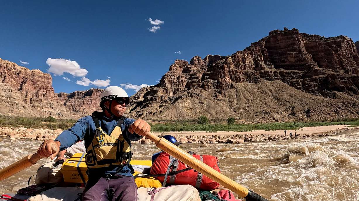 Mike DeHoff, Returning Rapids principal investigator, navigates Gypsum Canyon rapid in Cataract Canyon on the Colorado River on Sept. 20, 2024.