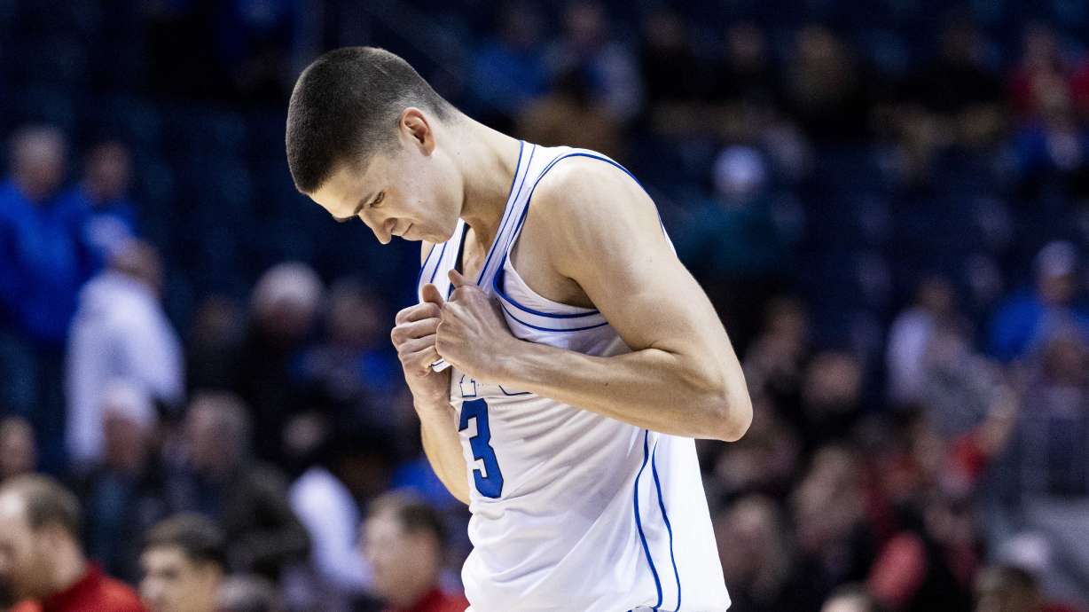 BYU Cougars guard Egor Demin (3) walks off the court after BYU was defeated by the Texas Tech Red Raiders 72-67 in an NCAA men’s basketball game held at the Marriott Center in Provo on Tuesday, Jan. 7, 2025.