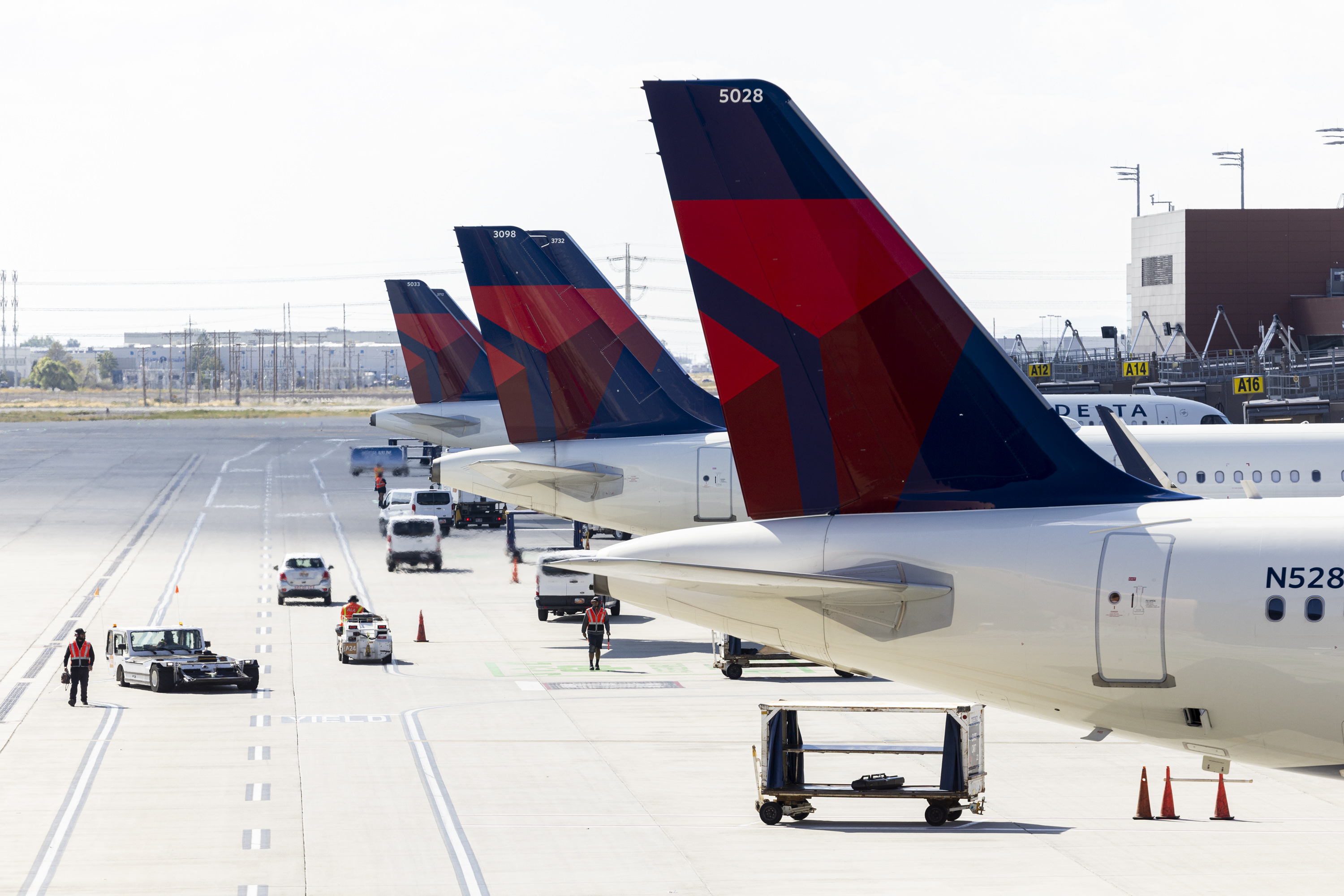 Delta flights are pictured at the Salt Lake City International Airport in Salt Lake City on Sept. 12, 2024. Delta Air Lines on Tuesday unveiled its vision for the next century in front of thousands of people at the Consumer Electronics Show.