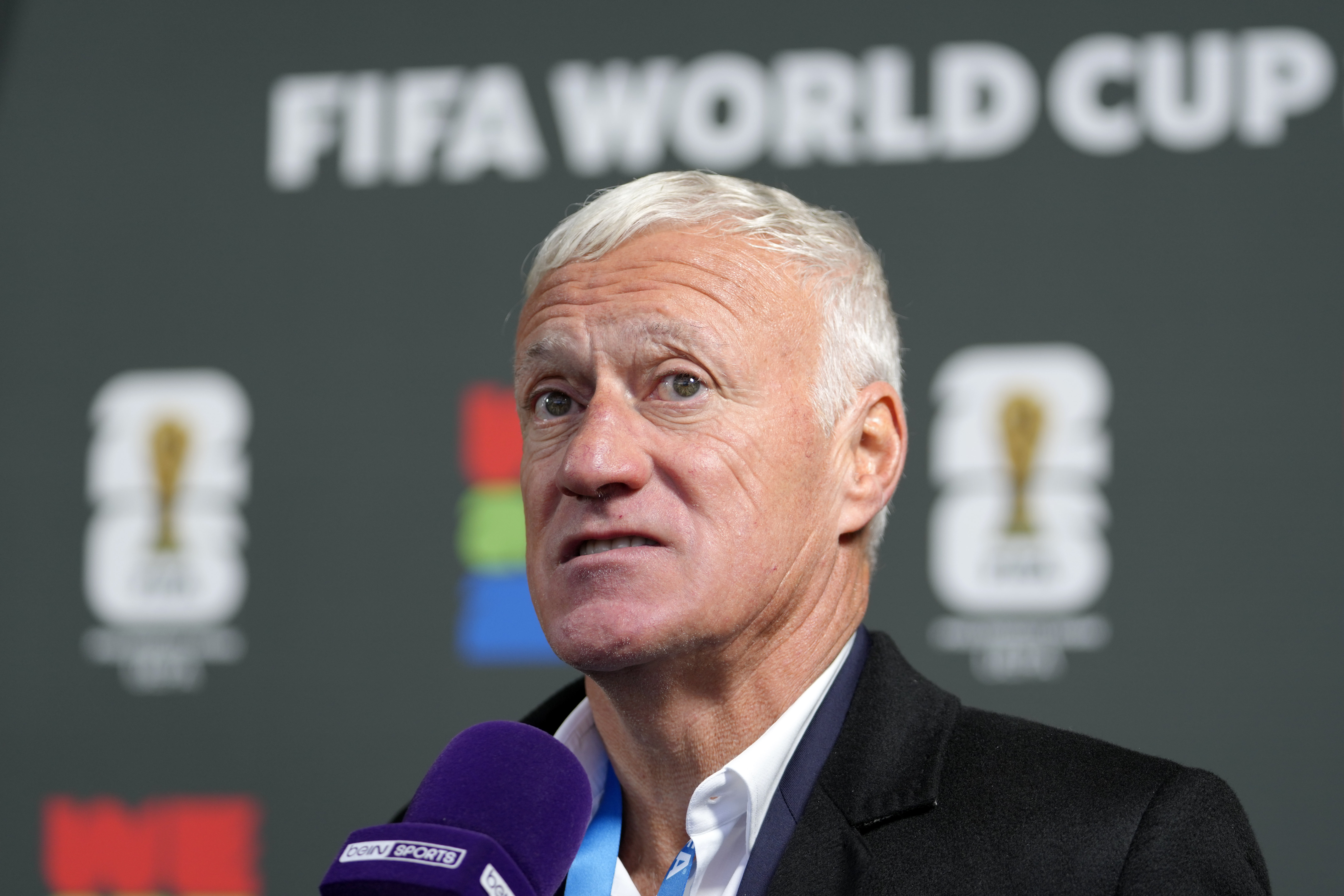 France head coach Didier Deschamps talks to the media after the UEFA Preliminary Draw for the 2026 FIFA World Cup at FIFA headquarters in Zurich, Switzerland, Friday, December 13, 2024.