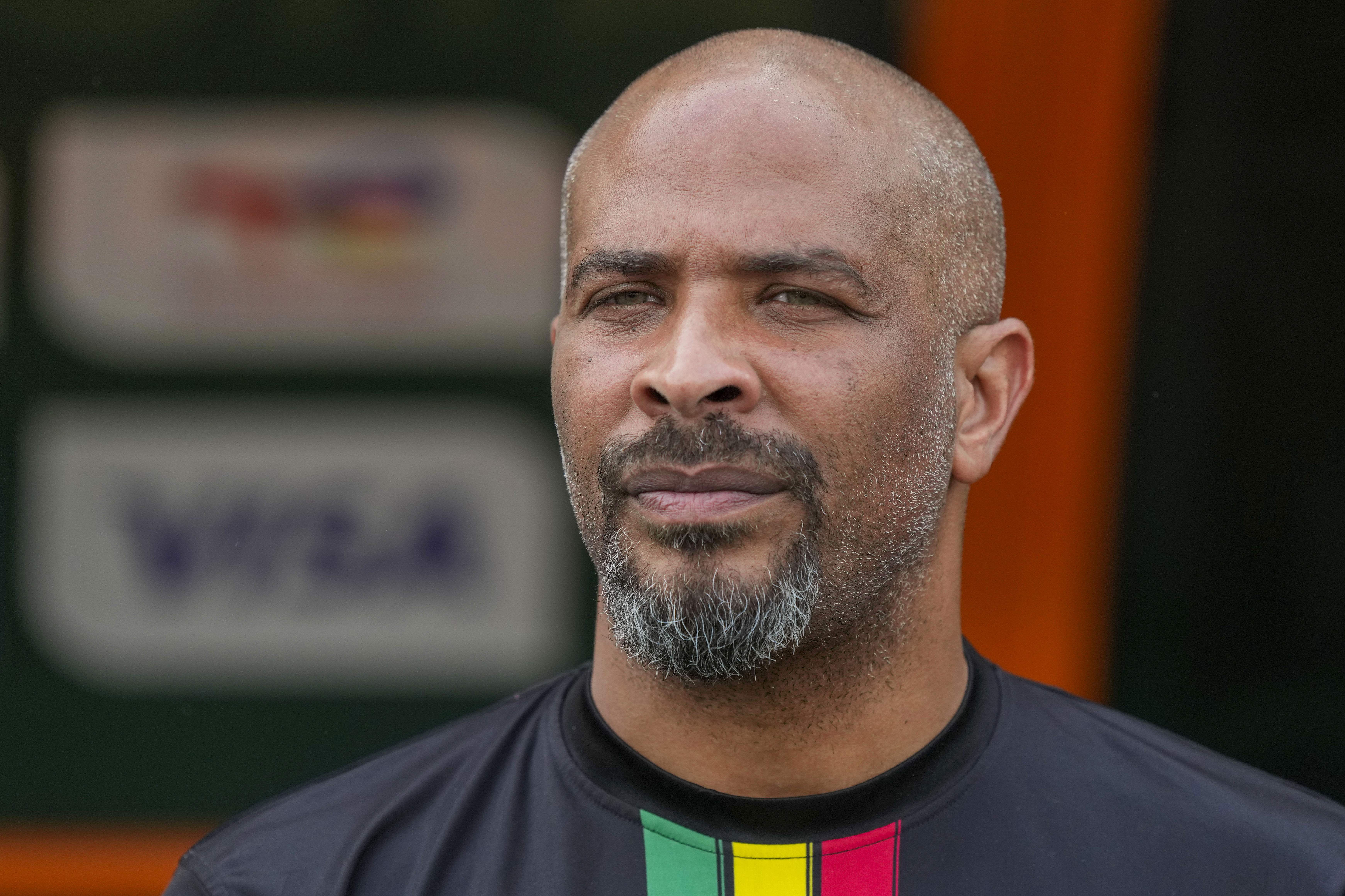 FILE - Mali's coach Eric Chelle looks on prior the African Cup of Nations quarter final soccer match between Mali and Ivory Coast, at the Peace of Bouake stadium in Bouake, Ivory Coast, on Feb. 3, 2024.