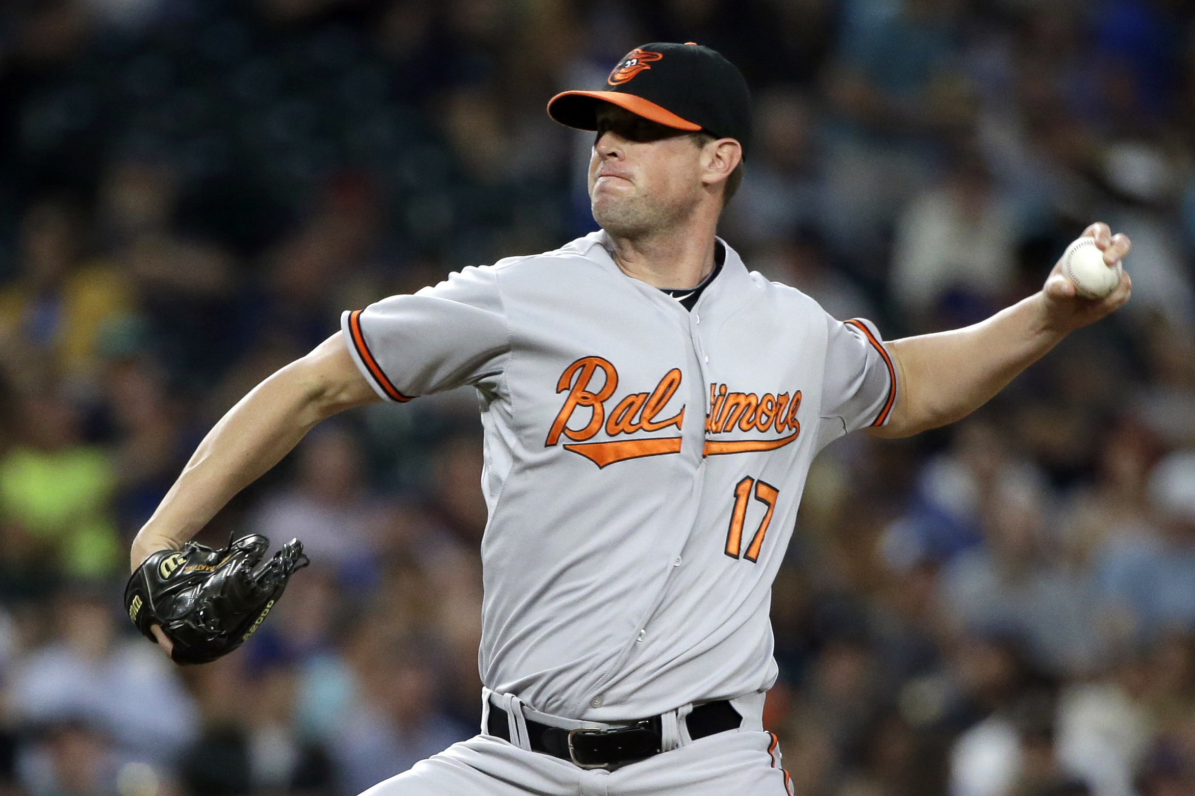 FILE - Baltimore Orioles relief pitcher Brian Matusz throws during a baseball game against the Seattle Mariners, Tuesday, Aug. 11, 2015, in Seattle. 