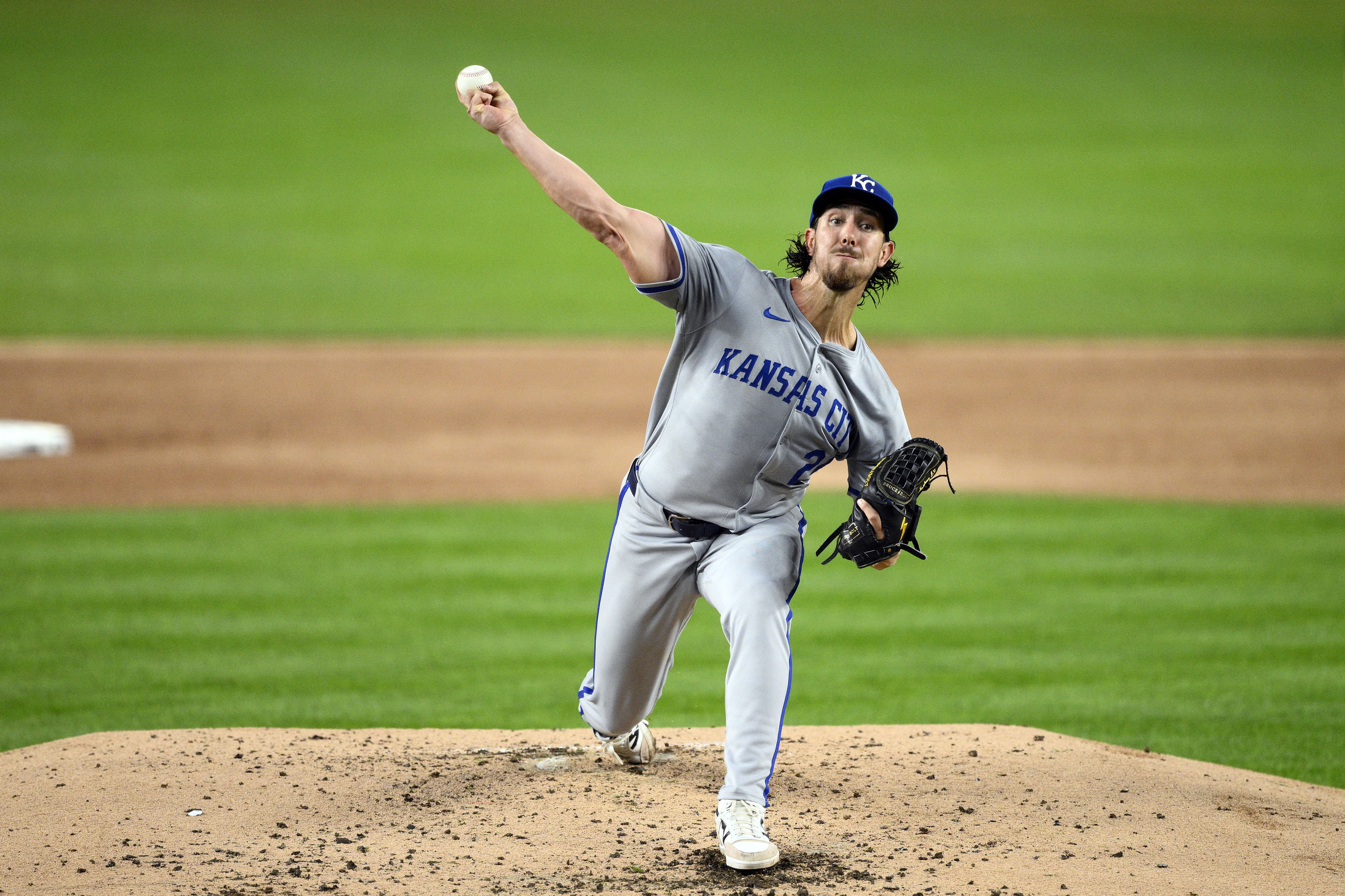 FILE - Kansas City Royals starting pitcher Michael Lorenzen (24) in action during a baseball game against the Washington Nationals, Wednesday, Sept. 25, 2024, in Washington.