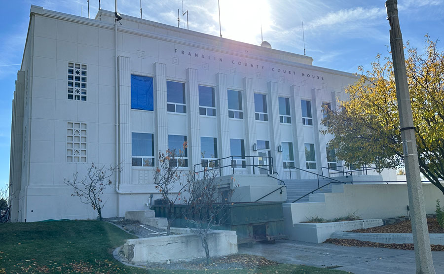 The Franklin Idaho County Courthouse in Preston, Idaho, is seen in an undated photo. An 18-year-old has been charged after allegedly stealing thousands of dollars and trying to poison his father’s coffee.