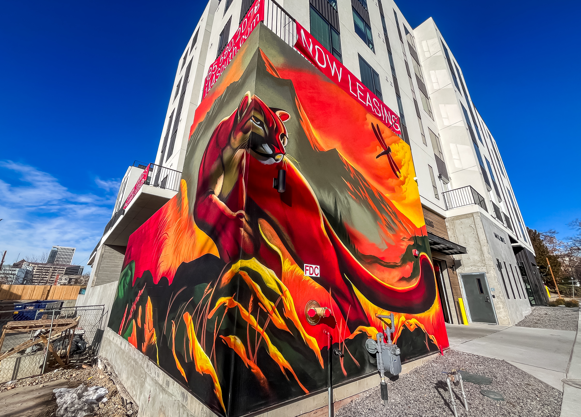 A cougar mural outside of 144 South, a 110-unit affordable housing complex in Salt Lake City.