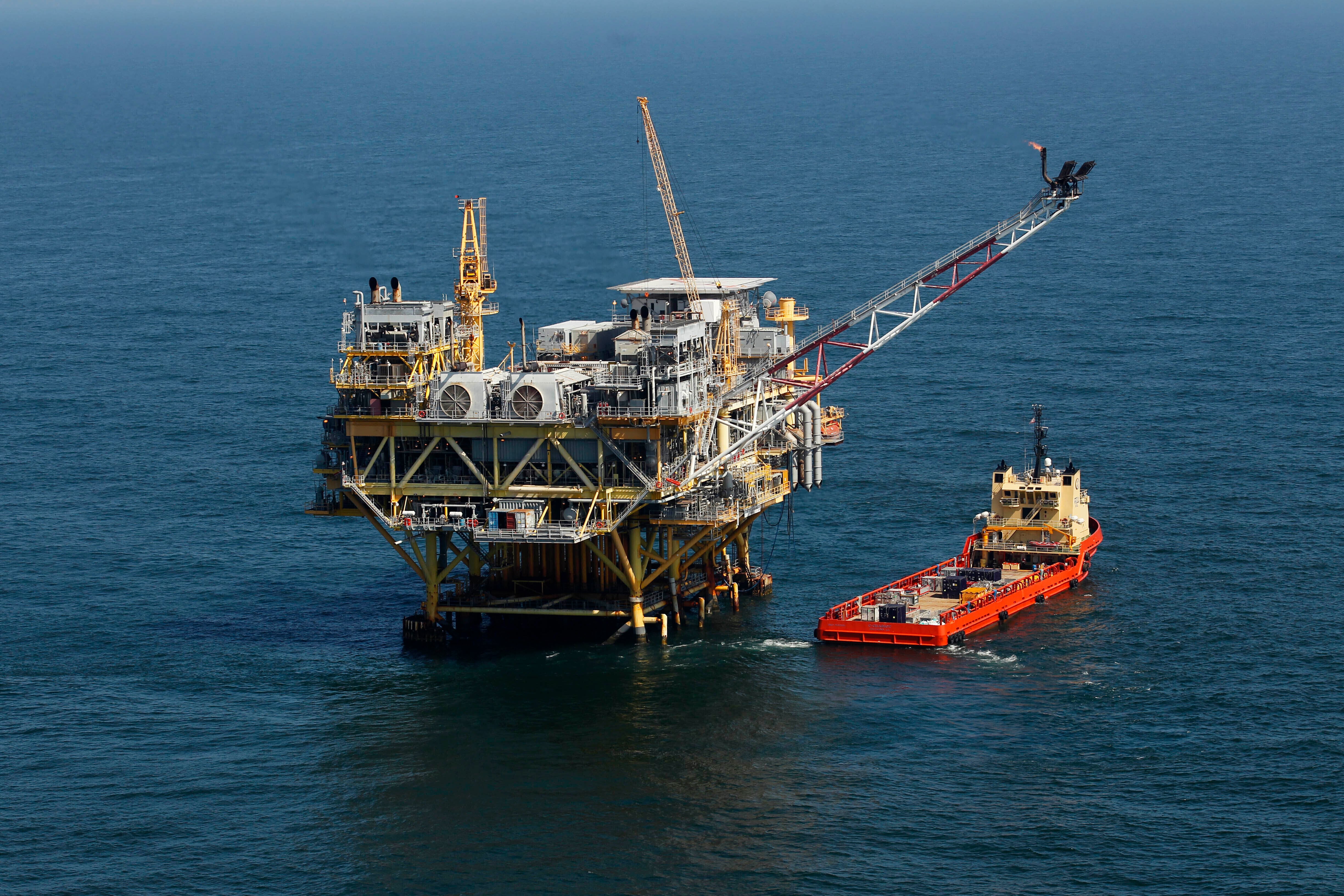 A rig and supply vessel in the Gulf of Mexico, off the coast of Louisiana on April 10, 2011.
