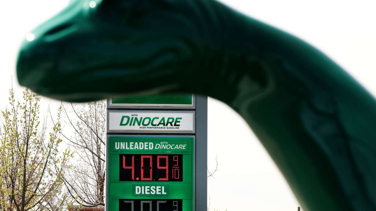 Gas prices reflected on a sign at Sinclair in Salt Lake City on April 19, 2024. President-elect Donald Trump vows to waste little time in rolling out his policy priorities.