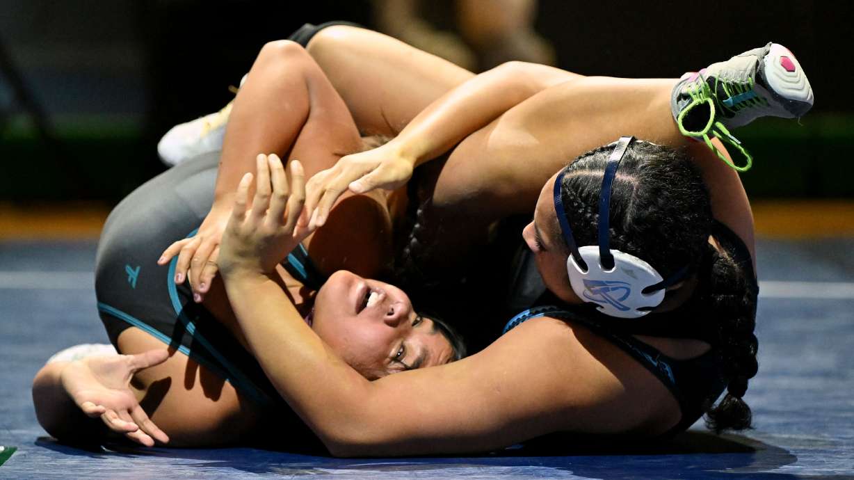 Westlake’s Keilikki Nau Rarick and Canyon View’s Tilisa Matakaiongo and other high school wrestlers compete in the Ross Brunson All-Star Dual at UVU’s UCCU Center in Orem on Wednesday, Jan. 8, 2025.