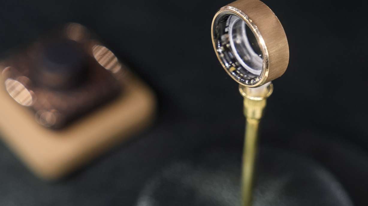 The Ultrahuman Rare luxury smart ring is on display at the Ultrahuman booth during the CES tech show Wednesday, in Las Vegas.