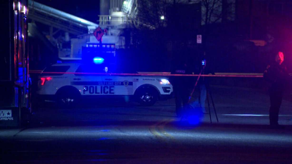 Police at an incident where an officer shot a man they say had a weapon and approached the officer in Salt Lake City on Thursday. The man, 32-year-old Chandler Grillone, died in the hospital on Friday.