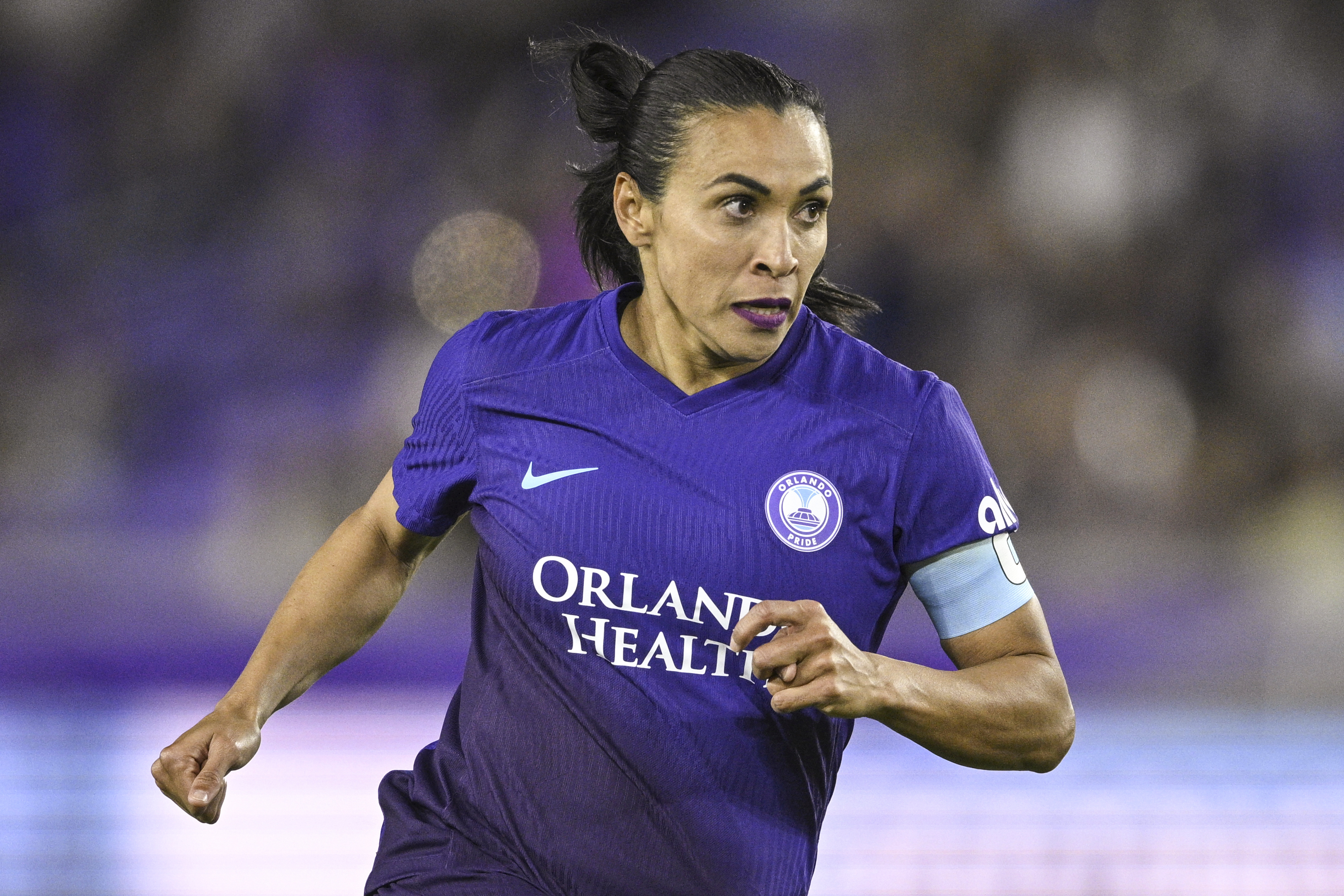 FILE - Orlando Pride forward Marta (10) runs during an NWSL soccer match against the Chicago Red Stars, March 29, 2024, in Orlando, Fla.
