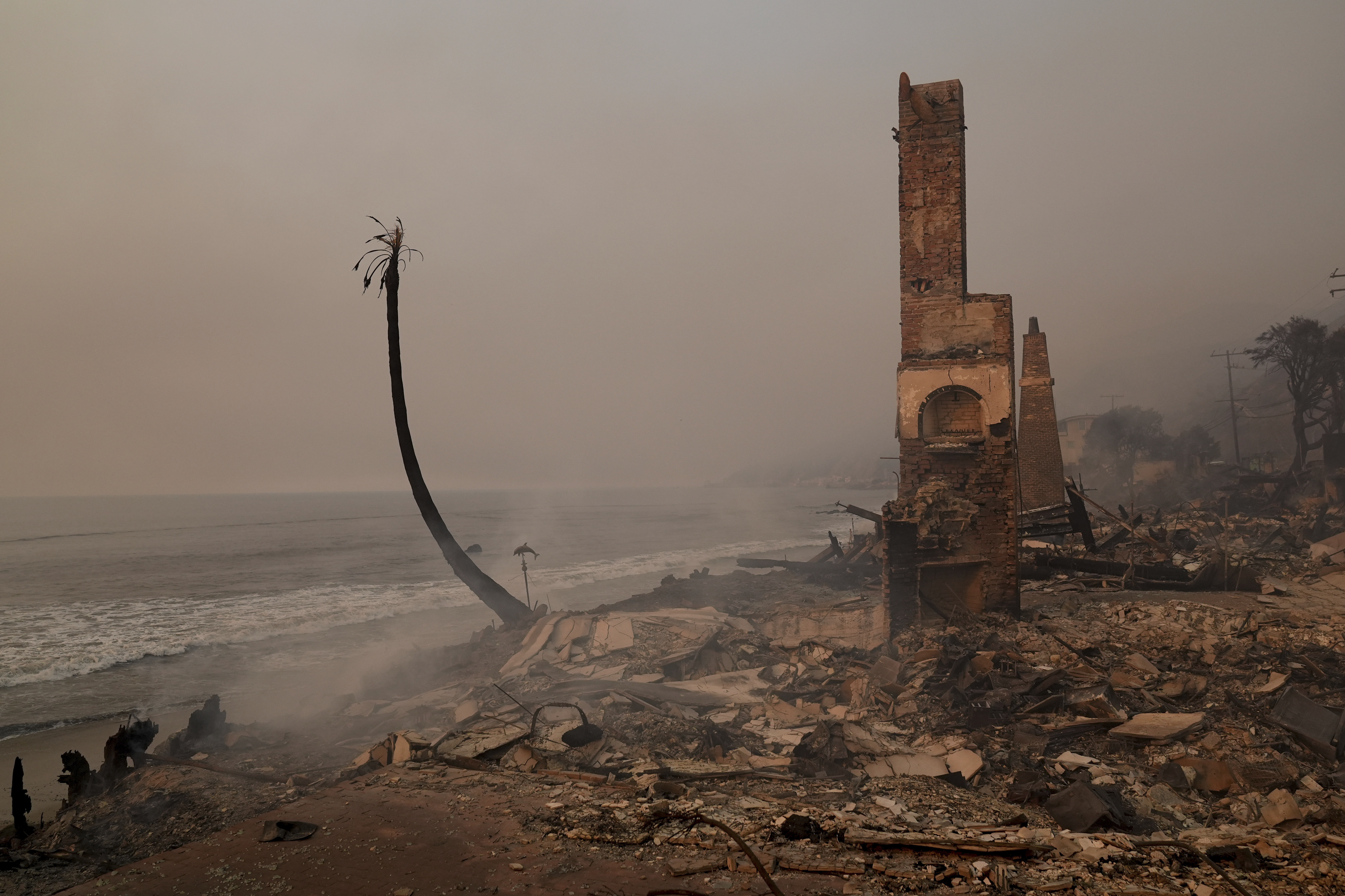 A beach front property is damaged by the Palisades Fire Thursday, Jan. 9, 2025 in Malibu, Calif.