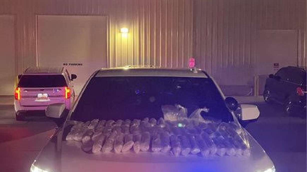 More than 60 pounds of meth and other drugs were seized during a traffic stop near Santaquin on Wednesday.