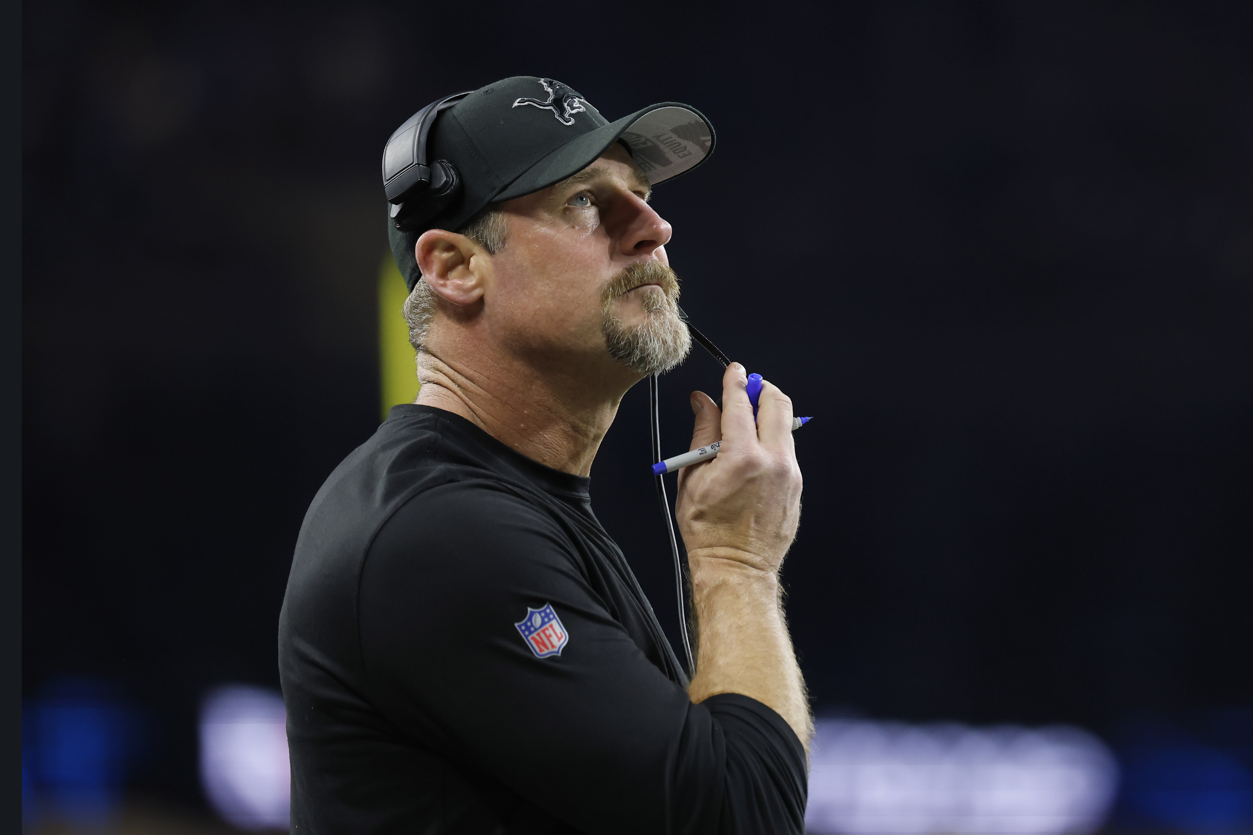 Detroit Lions head coach Dan Campbell watches from the sidelines during the second half of an NFL football game against the Minnesota Vikings, Sunday, Jan. 5, 2025, in Detroit.