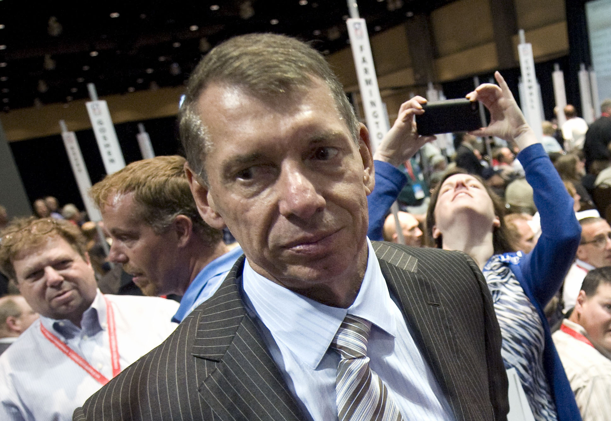 FILE - Vince McMahon stands at Republican state convention in Hartford, Conn., May 18, 2012. 