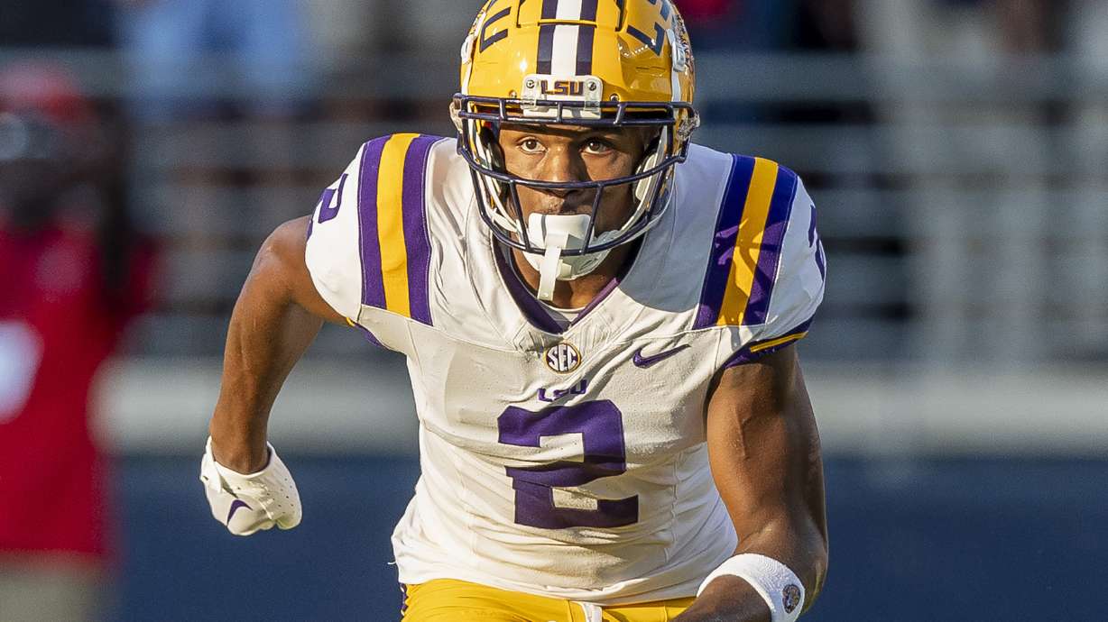 FILE - Then-LSU wide receiver Kyren Lacy (2) during the first half of an NCAA football game on Saturday, Sept. 30, 2023, in Oxford, Miss.