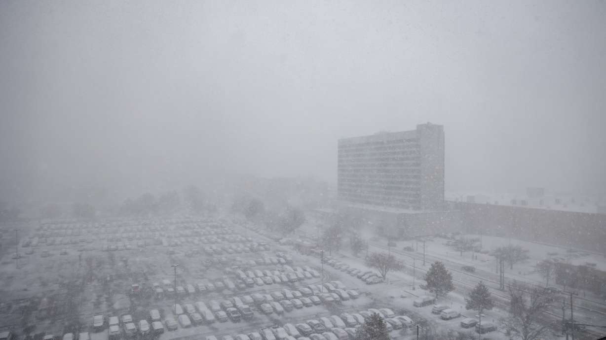 A blizzard in Salt Lake City on March 24, 2023. Fall, Winter and early spring's dark skies can cause sufferers of seasonal affective disorder to struggle during these times.