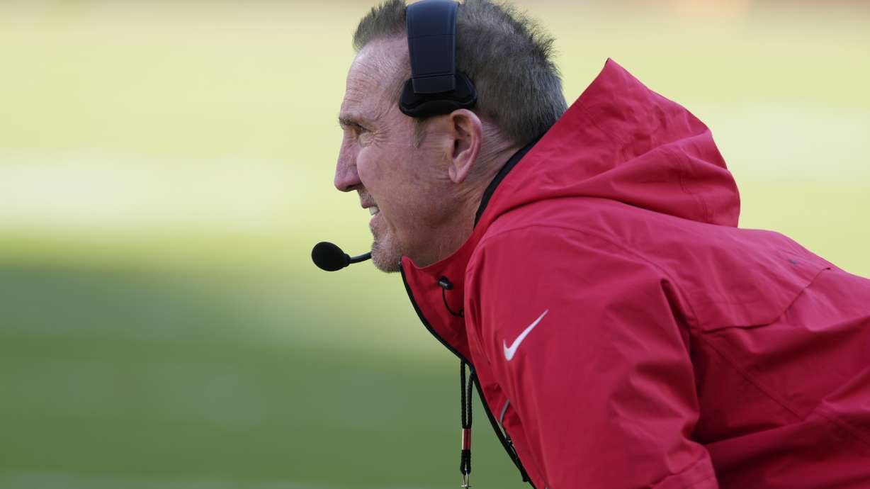 FILE - Kansas City Chiefs defensive coordinator Steve Spagnuolo watches the action during an NFL football game against the Houston Texans in Kansas City, Mo., Dec. 21, 2024.