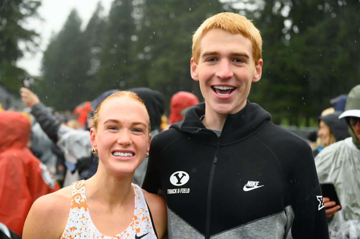 Timpview High School senior Jane Hedegren stands beside older brother Isaac Hedegren. Jane Hedegren was recently named USA Track and Field's Athlete of the Week for record-breaking performances.