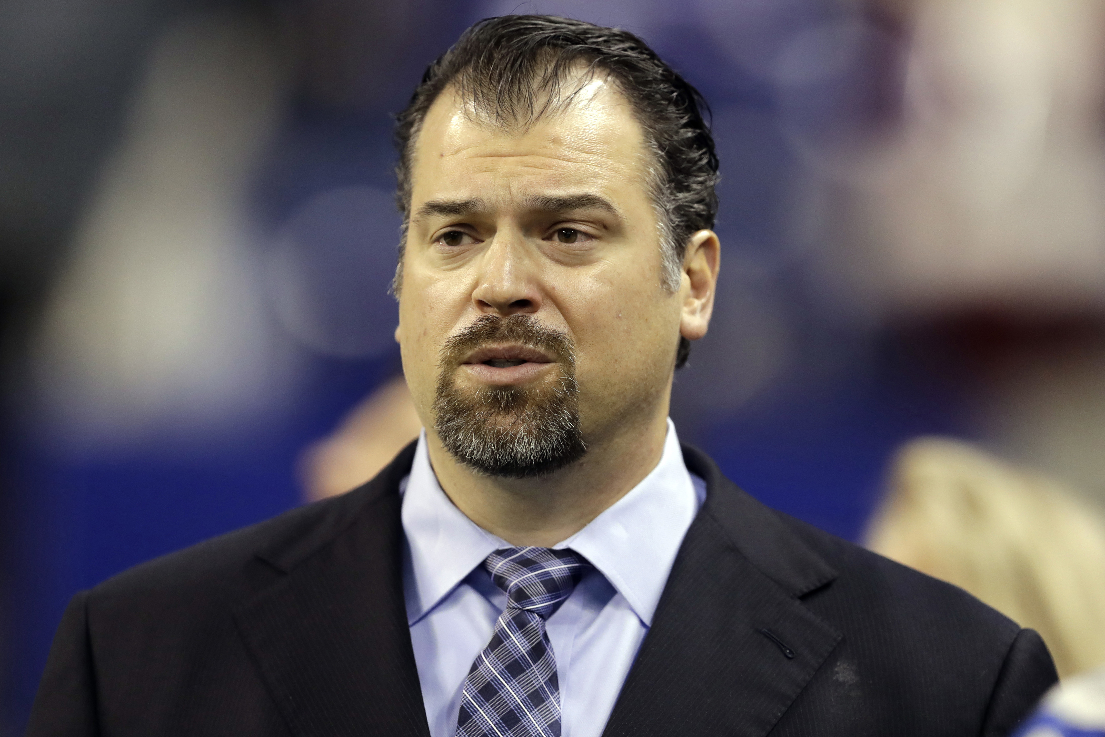 FILE - Indianapolis Colts general manager Ryan Grigson is seen before the start of an NFL football game between the Indianapolis Colts and the Houston Texans Sunday, Dec. 11, 2016, in Indianapolis.