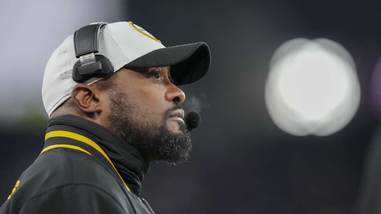 Pittsburgh Steelers head coach Mike Tomlin looks on during the first half of an NFL wild-card playoff football game against the Baltimore Ravens, Saturday, Jan. 11, 2025, in Baltimore.