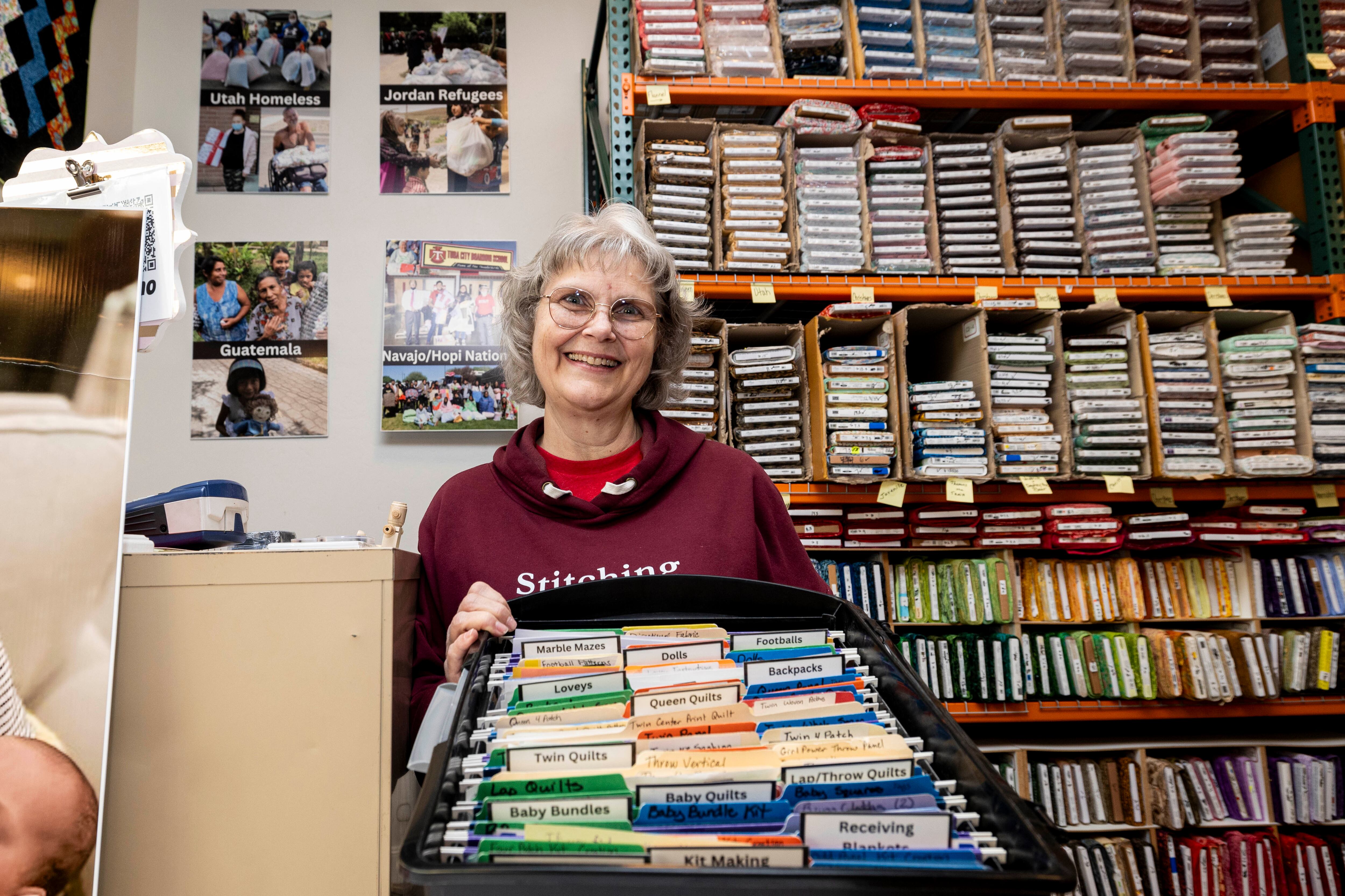 Krysti Wright, executive director of Stitching Hearts Worldwide, poses for a portrait at her organization’s headquarters in Pleasant Grove on Jan. 7.