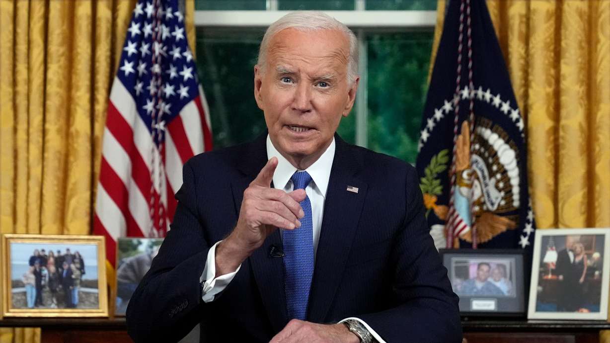 President Joe Biden addresses the nation from the Oval Office of the White House in Washington, July 24, 2024. On his way out of office, the American public had worse views of Biden than his predecessors, a survey finds.