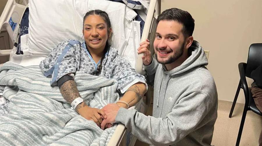 Lucy and Richard Randleas after her snowboarding accident in Idaho on Jan. 5.