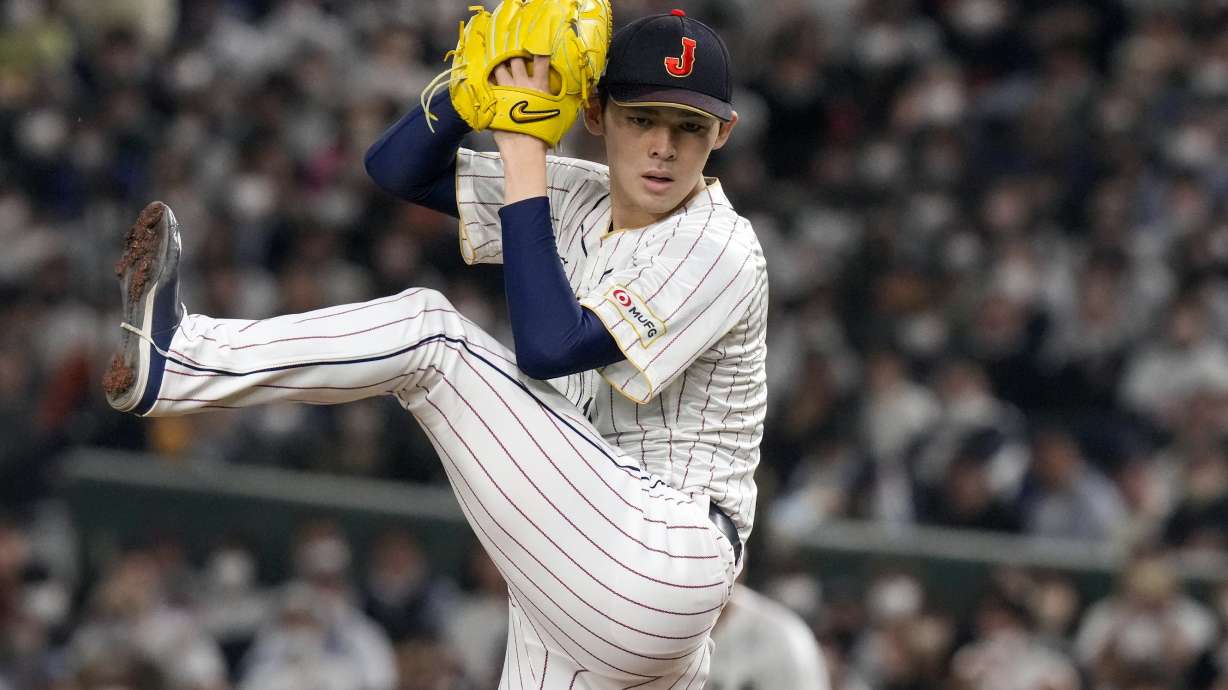 FILE - Roki Sasaki, of Japan, pitches during their Pool B game against the Czech Republic at the World Baseball Classic at the Tokyo Dome in Japan Saturday, March 11, 2023.